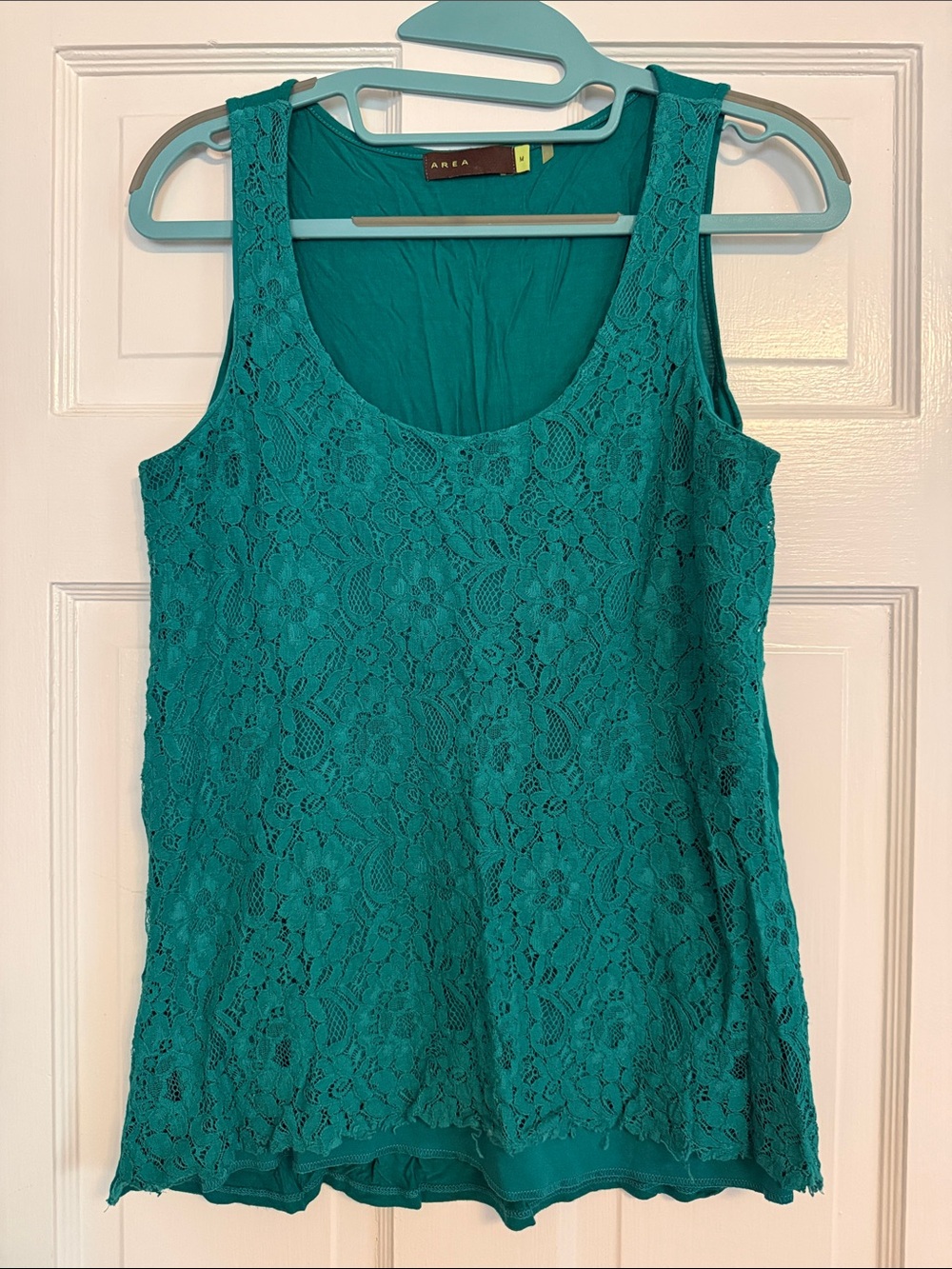 AREA Teal Floral Lace Scoop Neck Camisole